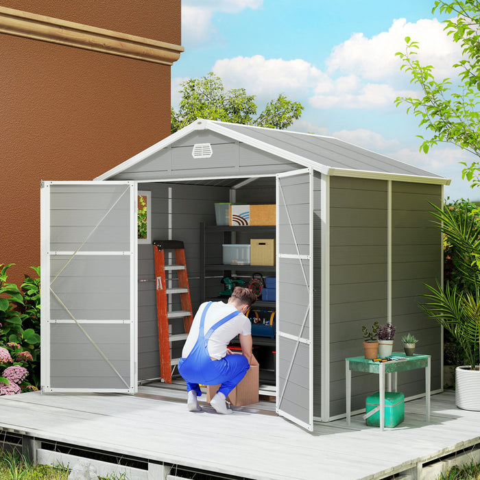 Outsunny Abri de jardin 8'x6' porte a loquet bouches d'aeration, gris clair