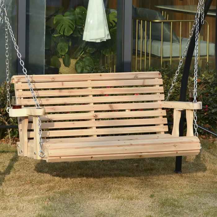 Siege De Balancoire D'exterieur Pour Porche 2 Places Outsunny Avec Porte-gobelet, Banc De Hamac En Bois Avec Chaines Pour Jardin Et Patio