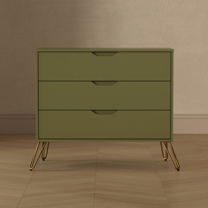 Commode Rockefeller Mid-Century Modern 89 cm en vert olive (3 tiroirs)