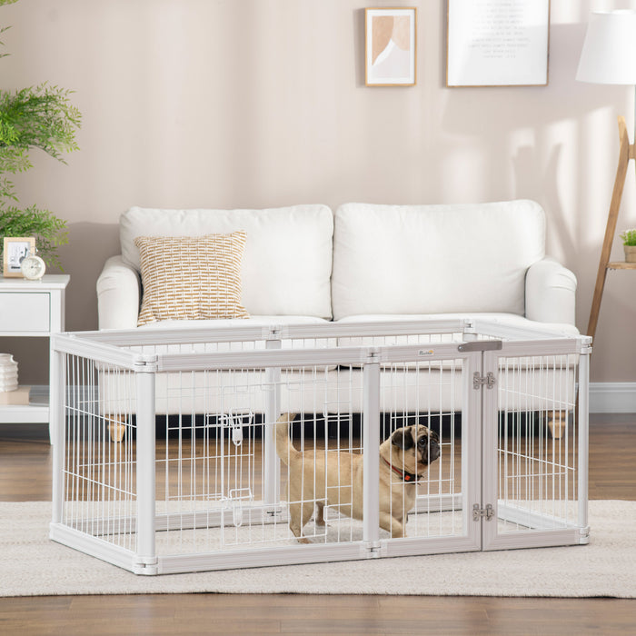 Pawhut Parc Pour Animaux De 24,5\" Enclos D'exercice Pour Chien A 6 Panneaux, Cloture De Mise Bas Pliable, Loquets A Double Verrouillage, Pour Une Utilisation En Interieur Et En Exterieur Blanc