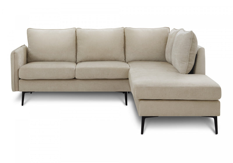 Sofa Sectionnel Rembourre, 85\" De Large, Tissu Beige, Pieds En Metal Noir