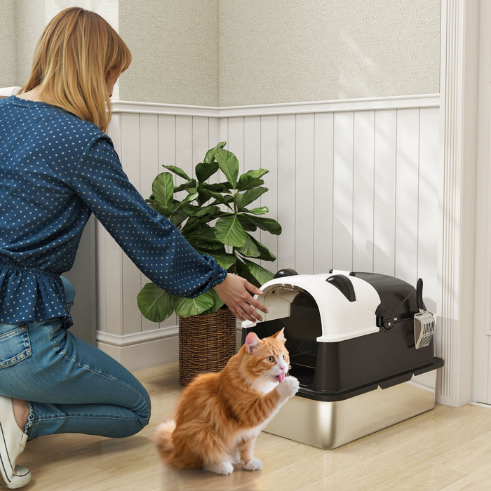 Panda Style Xl Stainless Steel Cat Litter Box With Lid