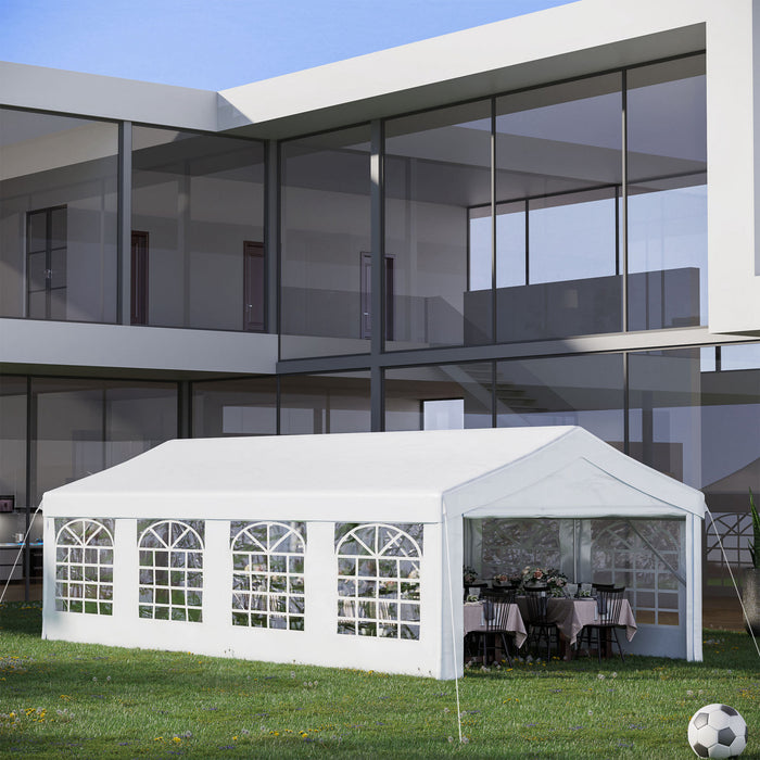 Outsunny 13'x26' Abri D'auto Exterieur Robuste, Tente D'evenement De Fete Patio Gazebo Canopee Avec 4 Parois Laterales, Blanc