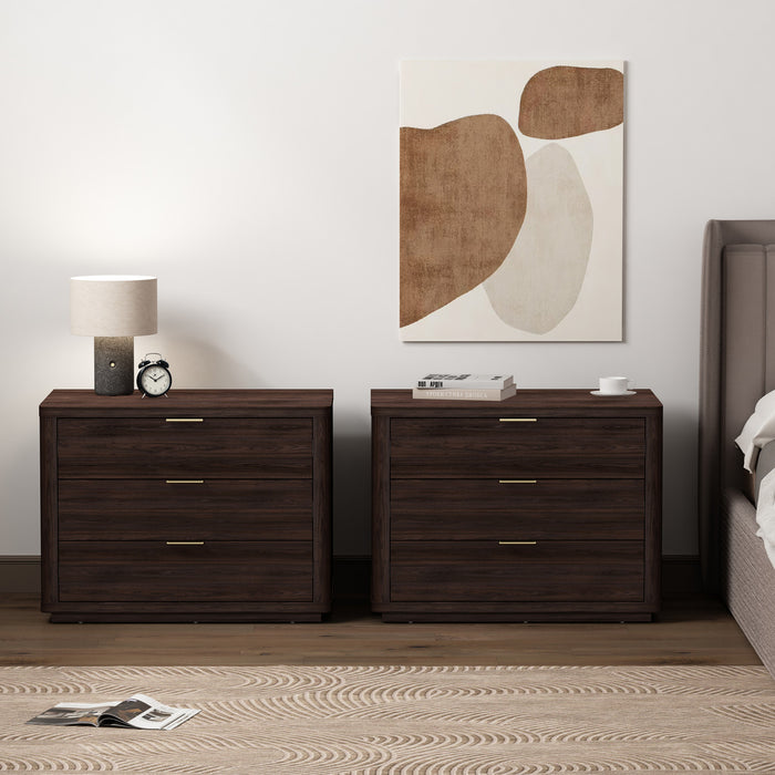 Table de nuit moderne Evelyn 81 cm en brun (3 tiroirs) - Lot de 2