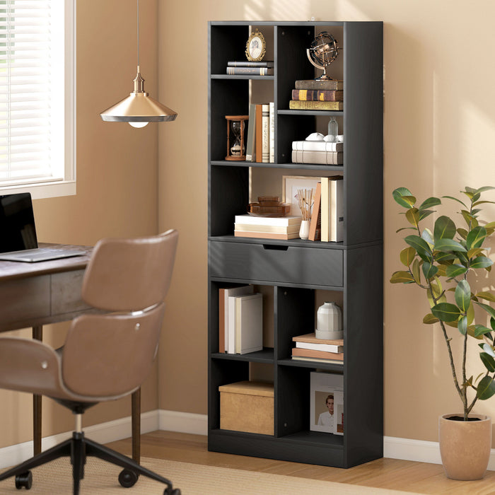 HOMCOM Bibliotheque haute avec tiroir pour bureau a domicile, noir