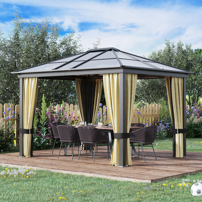 Outsunny 12'l X 10'w Hard Top Gazebo Canopy Sunshelter Pare-soleil Impermeable Avec Parois Laterales Et Moustiquaire