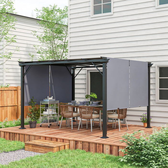 Outsunny Auvent De Pergola Retractable 10' X 12' Pour Jardin, Gris