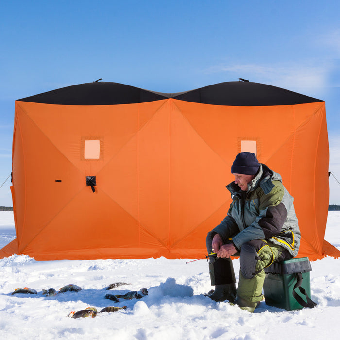 Tente De Peche Sur Glace Avec Abri Sur Glace Portable Pour 8 Personnes Outsunny Avec Fenetres De Ventilation Et Sac De Transport