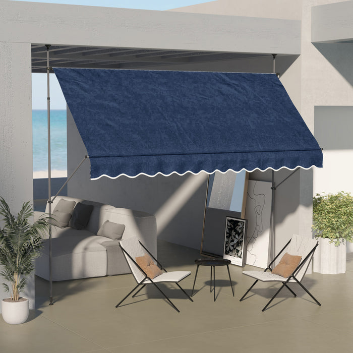 Outsunny Auvent Retractable 11,5' X 4', Autoportant Et Sans Vis, Bleu