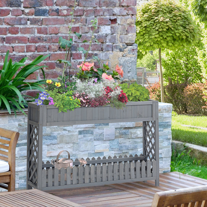 Outsunny Lit De Jardin Sureleve En Bois Boite De Jardiniere Surelevee Avec Etagere De Rangement Pour Fleurs, Legumes, Herbes, 47\" X 12\" X 36\", Gris