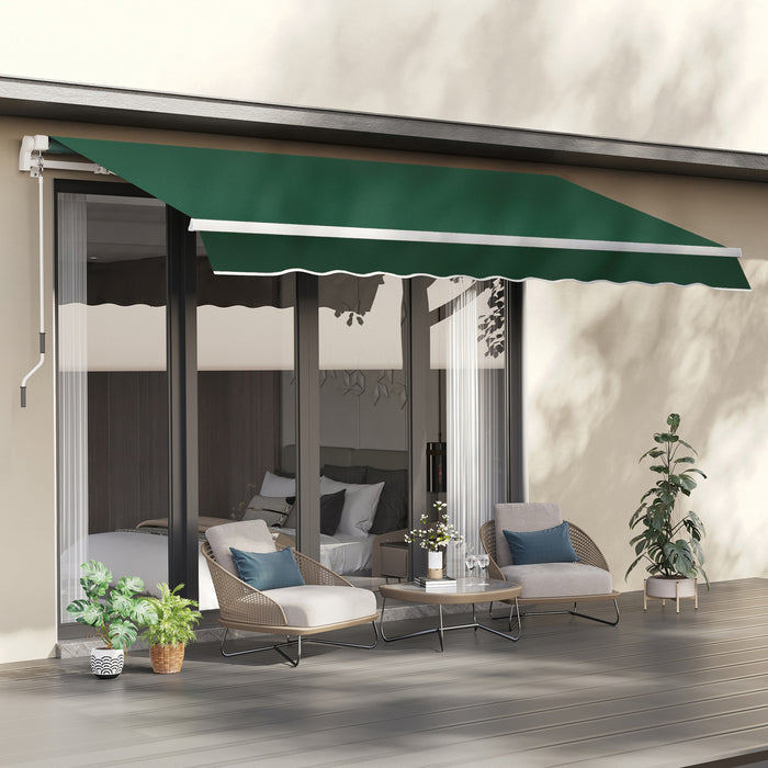 Outsunny 11,8x8,2 Pi Auvent De Patio Retractable Manuel Resistant A L'eau Pare-soleil Pour Terrasse Exterieure Fenetre Porte Auvent Abri Vert