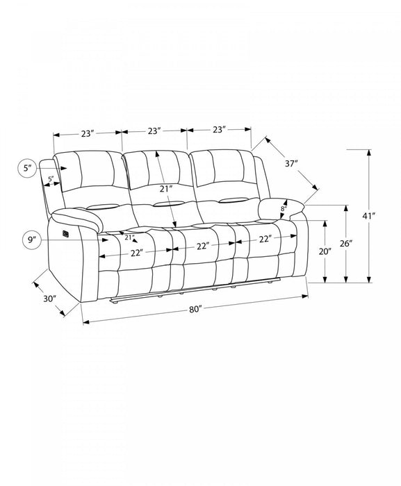 Petit Sofa Inclinable Electrique 3 Places, 70\"L, Port Usb Inclus, Tissu Dore