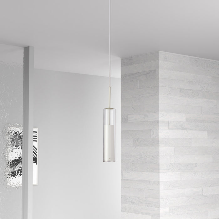 Luminaire suspendu Luna de Dainolite en verre transparent, avec fini blanc et ampoule à DEL de 6 W