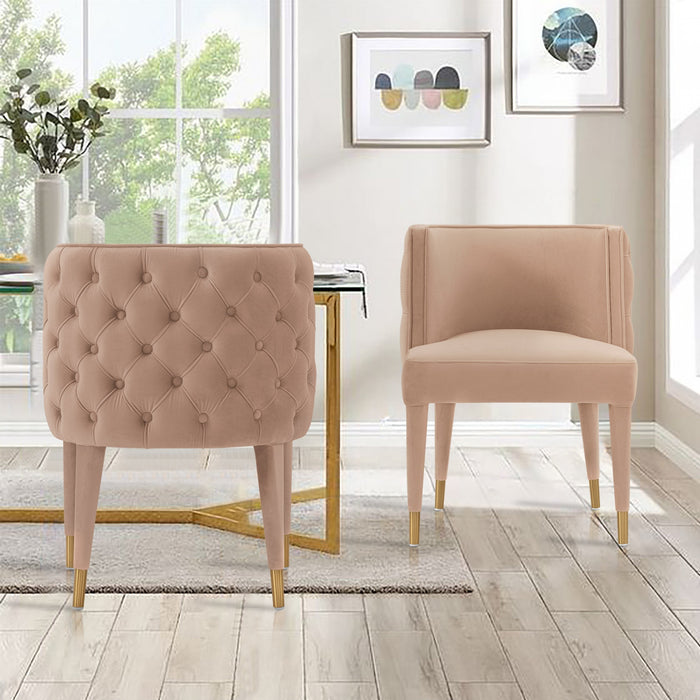 Chaise de salle a manger Maya en velours moderne, coloris nude - Lot de 2