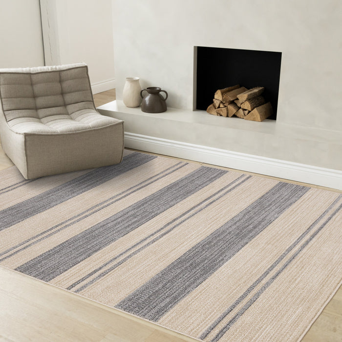 Tapis Covington beige et gris a rayures, 7'10\" x 10'6\"
