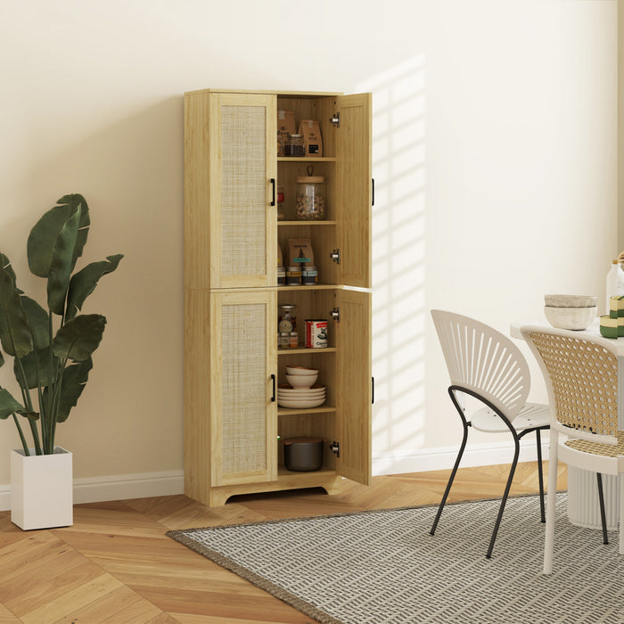 HOMCOM Garde-manger de cuisine avec 4 portes et etageres reglables, chene
