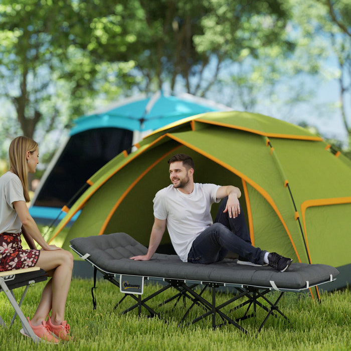 Outsunny Lit De Camping Pour Adultes Avec Matelas, Lit Pliant, Gris Fonce