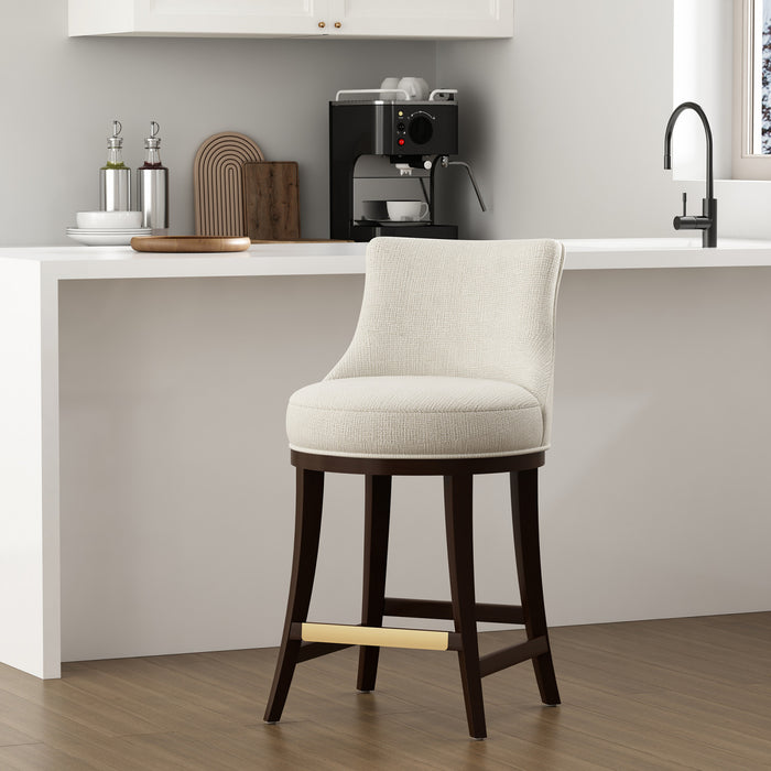 Tabouret de comptoir moderne en bois Lucia avec assise en chenille, finition naturelle