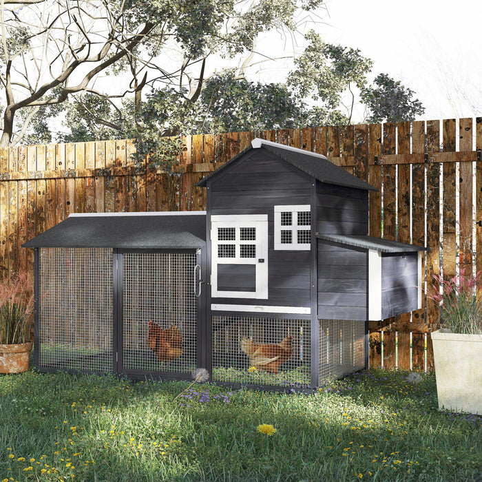 Pawhut 84\" Poulailler En Bois Poulailler Lapin Clapier Cage A Volaille Stylo Jardin Exterieur Avec Nichoir Et Enclos Gris