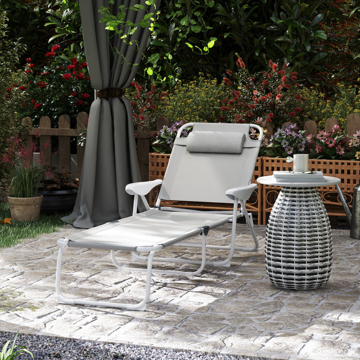 Outsunny Chaise Longue D'exterieur Avec Dossier Reglable, Gris Clair