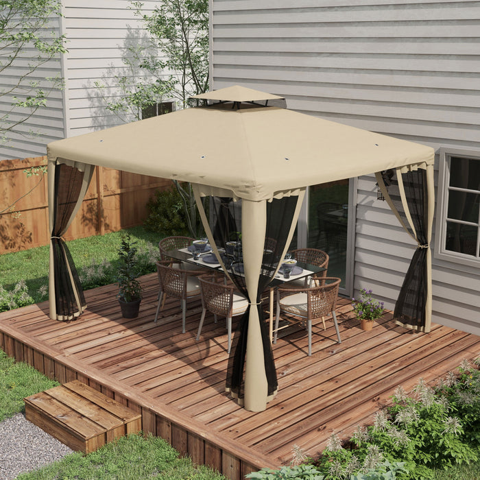Outsunny Tente D'auvent De Pavillon De Patio De 12' Avec Filet, Taupe