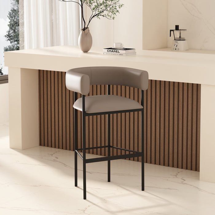 Tabouret de bar contemporain Onda en similicuir vegan et metal, coloris taupe