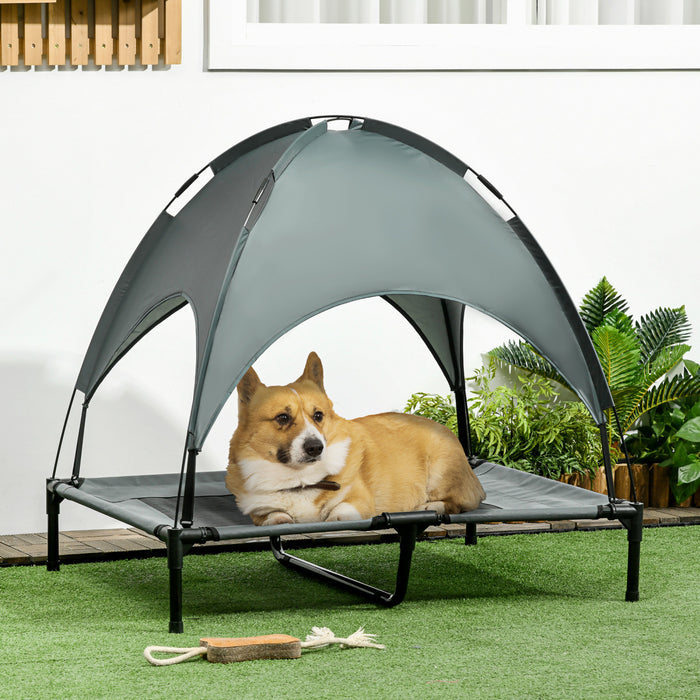 Pawhut Lit Pour Chien Sureleve Avec Auvent Gris (36,2\" Lx 29,9\" Wx 36,2\" H)