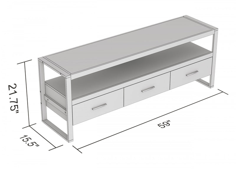 Meuble pour téléviseur de 59 po en bois clair avec 3 tiroirs et 1 tablette - bois recyclé brun