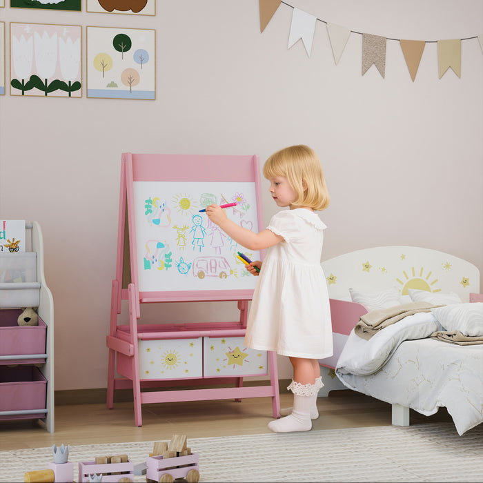 Qaba Chevalet D'art Pour Enfants, Double Face Avec Rouleau De Papier, Rose