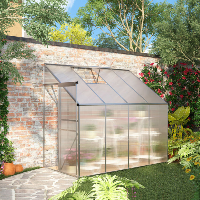 Outsunny Walk-in Garden Greenhouse Aluminium Polycarbonate Avec Toit Ventile Pour Plantes, Herbes Et Legumes 8.3' X 4.2' X 7.2' Silver