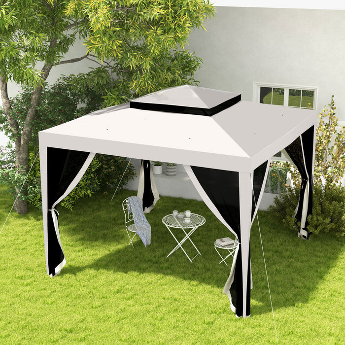 Outsunny Tente 10'x10' Avec Filet En Maille Toit A Deux Niveaux Blanc Creme