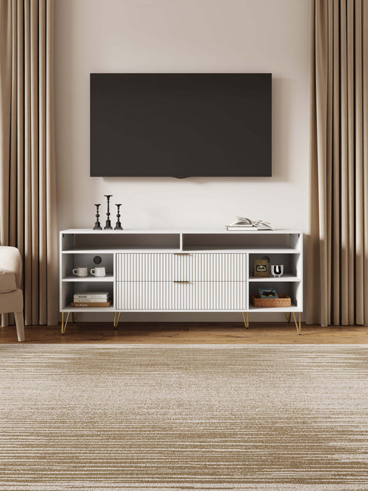 Meuble TV moderne Dumbo 160 cm a rainures, blanc
