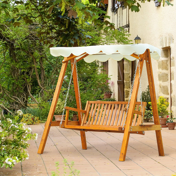 Outsunny 2 Places Balancoire En Bois Hamac Robuste Patio Jardin Exterieur Avec Auvent