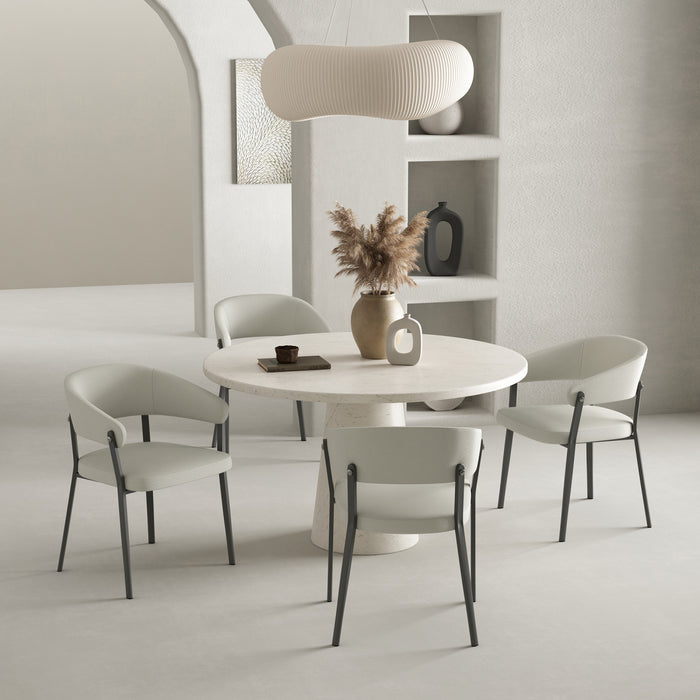 Chaise de salle a manger moderne en metal et tissu Belle, couleur flocon d’avoine - Lot de 4