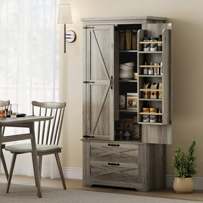 HOMCOM Armoire garde-manger de cuisine 64\" avec portes et tiroirs, Gris