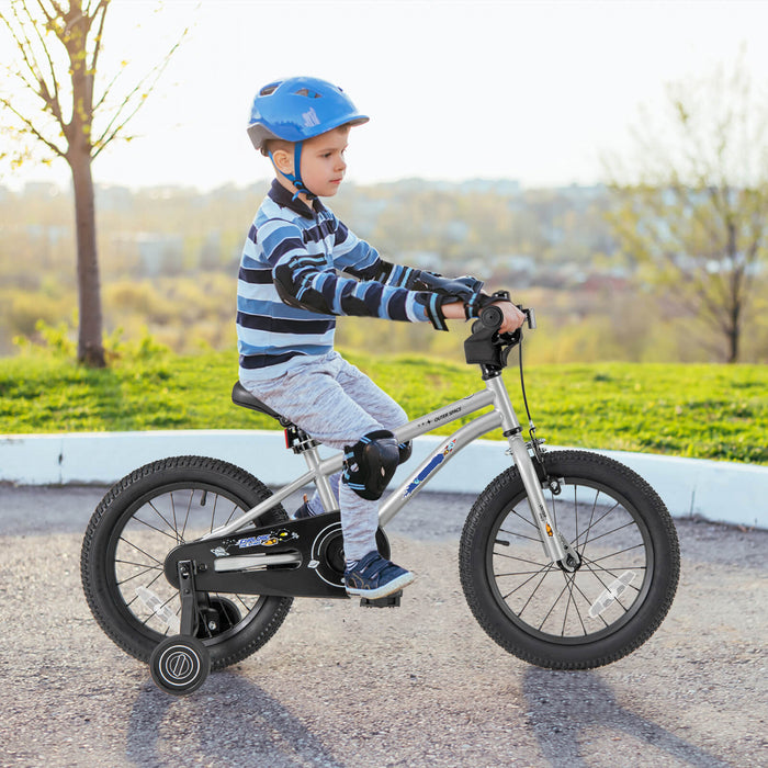 Velo Costway 16 Pouces Pour Enfants De 4 A 7 Ans Avec Selle Reglable Et Guidon Antiderapant Argent