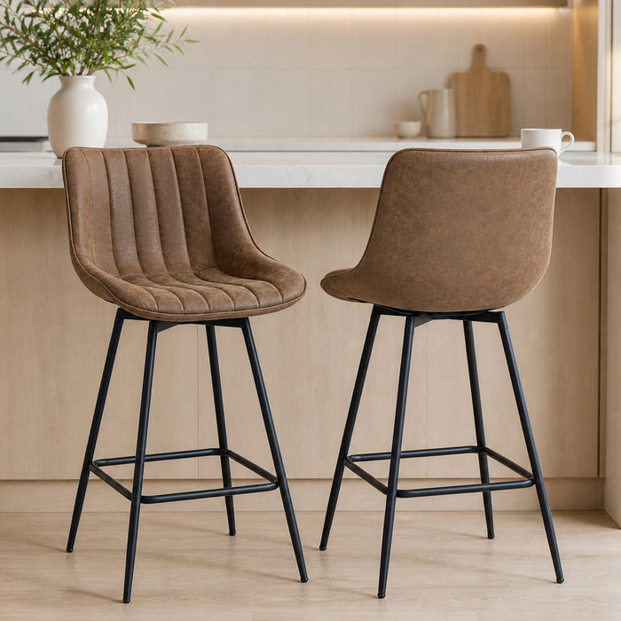HOMCOM Lot de 2 tabourets de bar 27\", hauteur comptoir en similicuir Marron