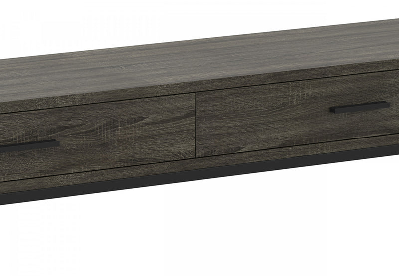 Console moderne de 48 po avec 2 tiroirs - bois gris foncé avec métal noir