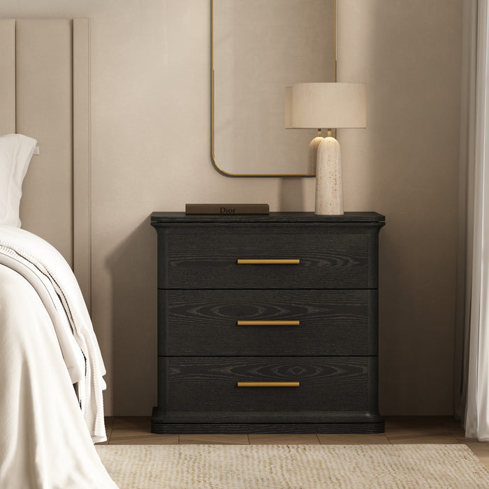 Table de nuit traditionnelle Clifford en noir (3 tiroirs)