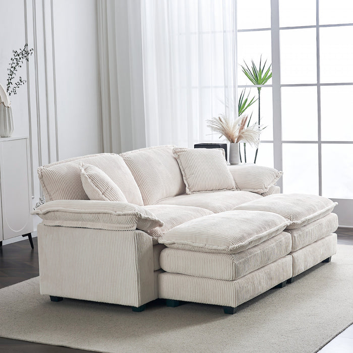 Liam Canape modulaire confortable Cloud 84,6\" avec revetement en velours cotele, Blanc