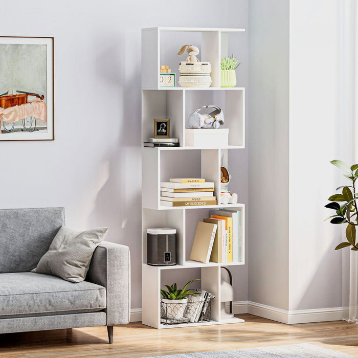 HOMCOM Bibliotheque geometrique, etagere a 5 niveaux en forme de S, blanc