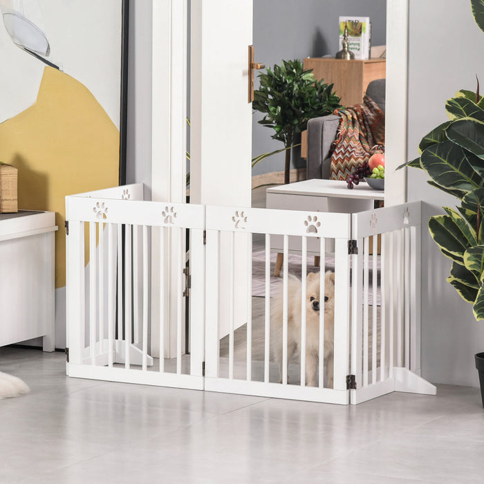 Pawhut Barriere De Securite Barriere Modulable Pliable Pour Animaux De Compagnie Avec Pieds De Support Bois Massif De Pin Blanc