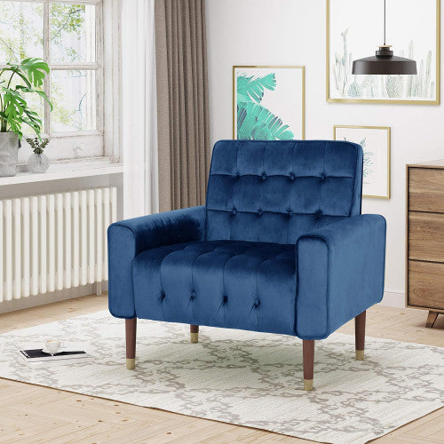 Henley Fauteuil D’appoint Moderne Avec Dossier Capitonne, Revetement En Polyester, Bleu
