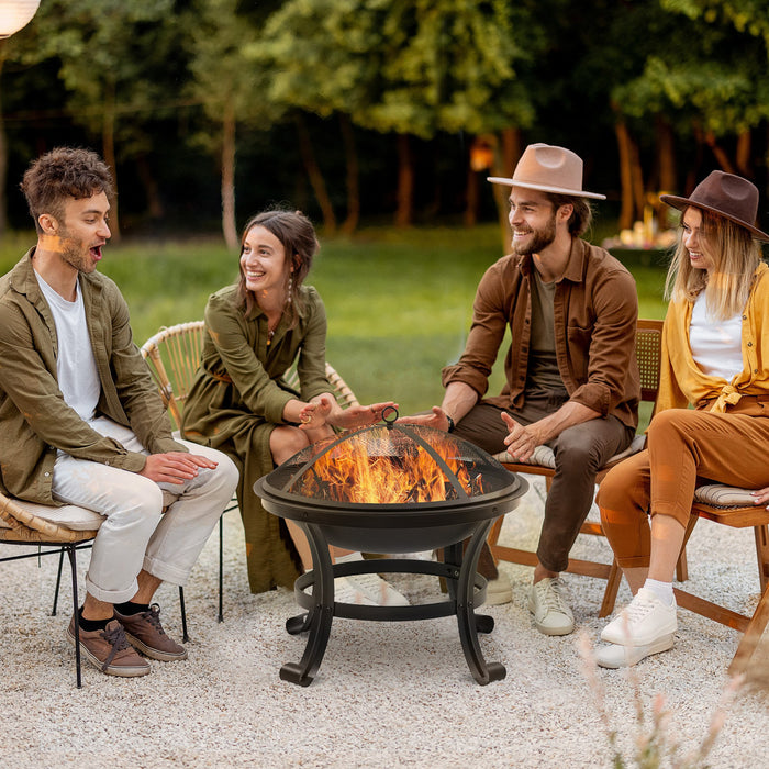 Outsunny Brasero Exterieur, Poele A Bois Foyer Avec Tisonnier, Noir