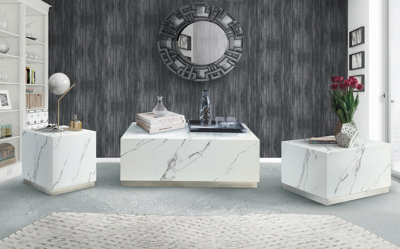 Table basse Aphrodite en faux marbre blanc et argent