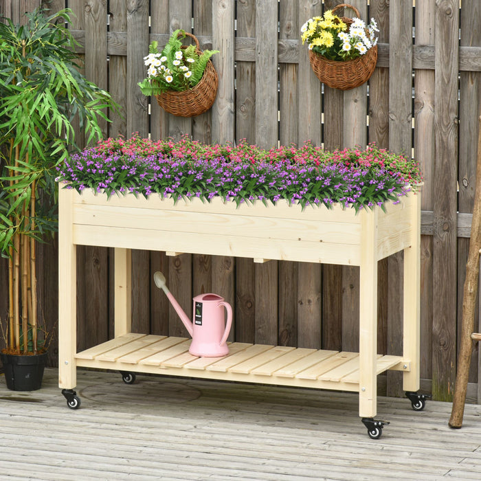 Outsunny Jardiniere Surelevee Surelevee Pour Jardiniere Mobile En Bois Avec Roues Verrouillables, Etagere De Rangement Pour Herbes Et Legumes Terrasse Arriere-cour Balcon Zebrano