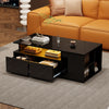 Daniel Coffee Table with LED Lights and Storage Drawers,Black | Daniel table basse avec eclairage LED et tiroirs de rangement, noir