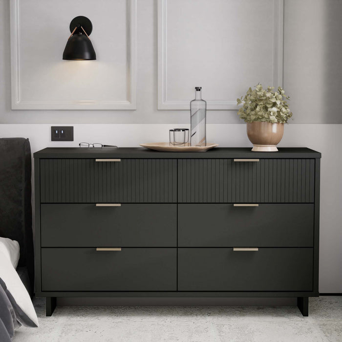 Commode Granville Moderne 55\" en gris charbon (6 tiroirs)