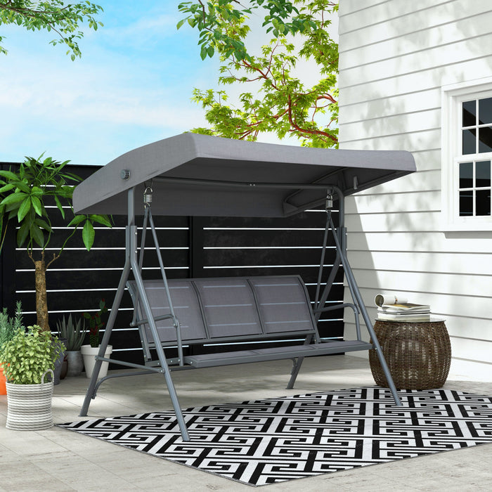 Balancelle De Jardin 3 Places Grand Confort Toit Inclinaison Reglable Assise Et Dossier Ergonomique Acier Textilene Gris