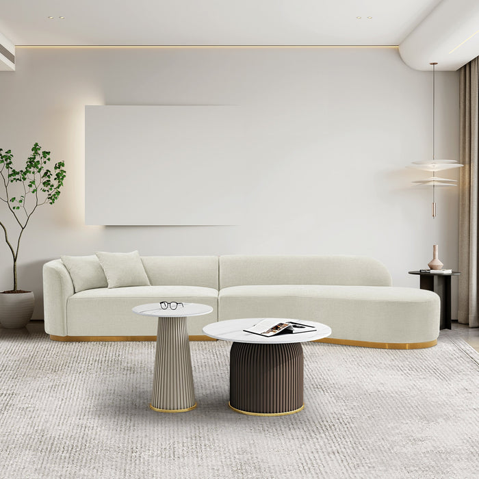 Canape d’angle moderne Daria 132\" en chenille ivoire